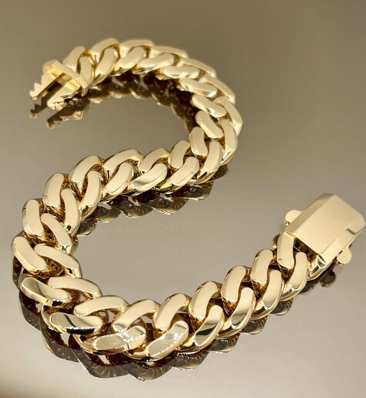 18K Solid Gold Miami Cuban Bracelet, Real 18K Yellow Gold Chunky Cuban Chain Link Bracelet,10.5MM Thick, Real Gold Bracelet For Men & Women!