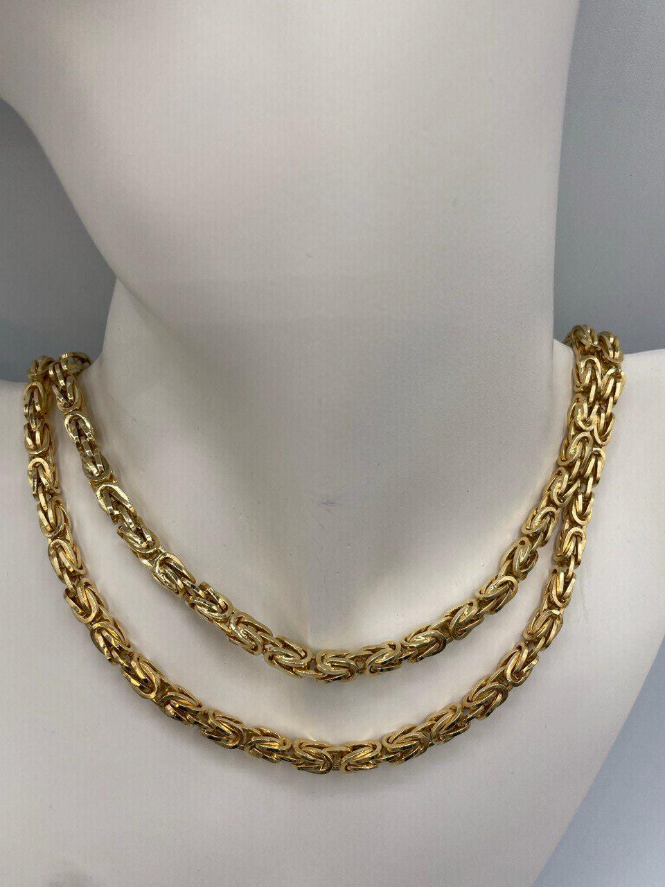 14K Solid Gold Byzantine Chain Necklace, Real Gold Byzantine Chain for Men, 14K Yellow Gold Byzantine Link 5.5mm, 22"&24" lengths Chain