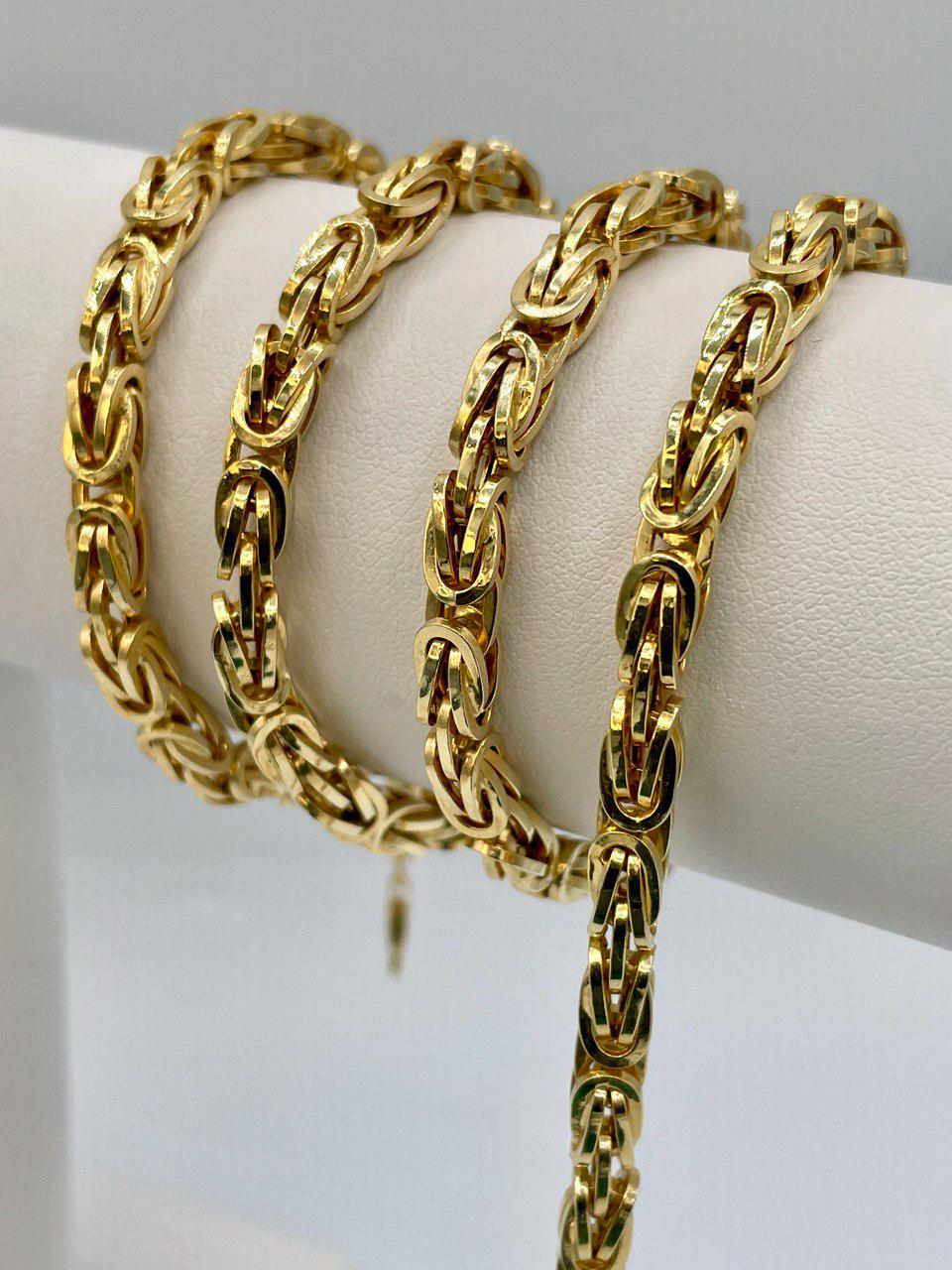 14K Solid Gold Byzantine Chain Necklace, Real Gold Byzantine Chain for Men, 14K Yellow Gold Byzantine Link 5.5mm, 22"&24" lengths Chain