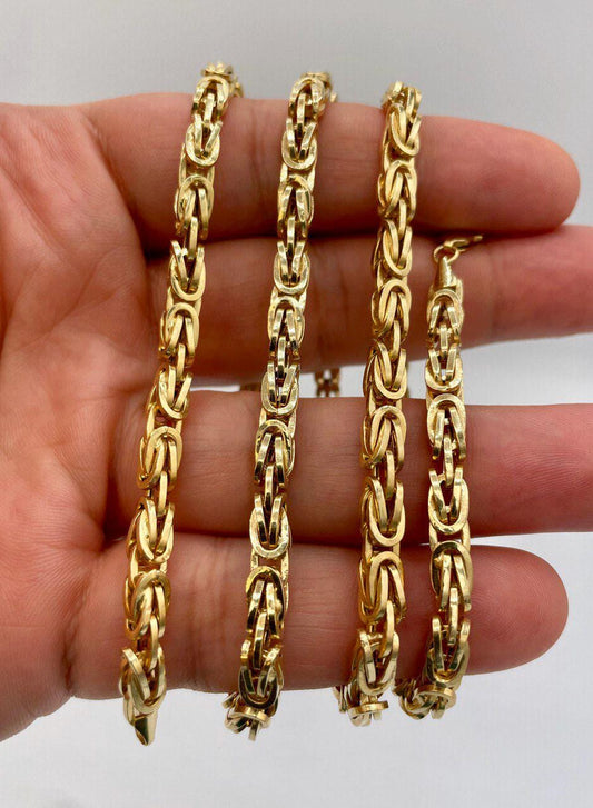 14K Solid Gold Byzantine Chain Necklace, Real Gold Byzantine Chain for Men, 14K Yellow Gold Byzantine Link 5.5mm, 22"&24" lengths Chain