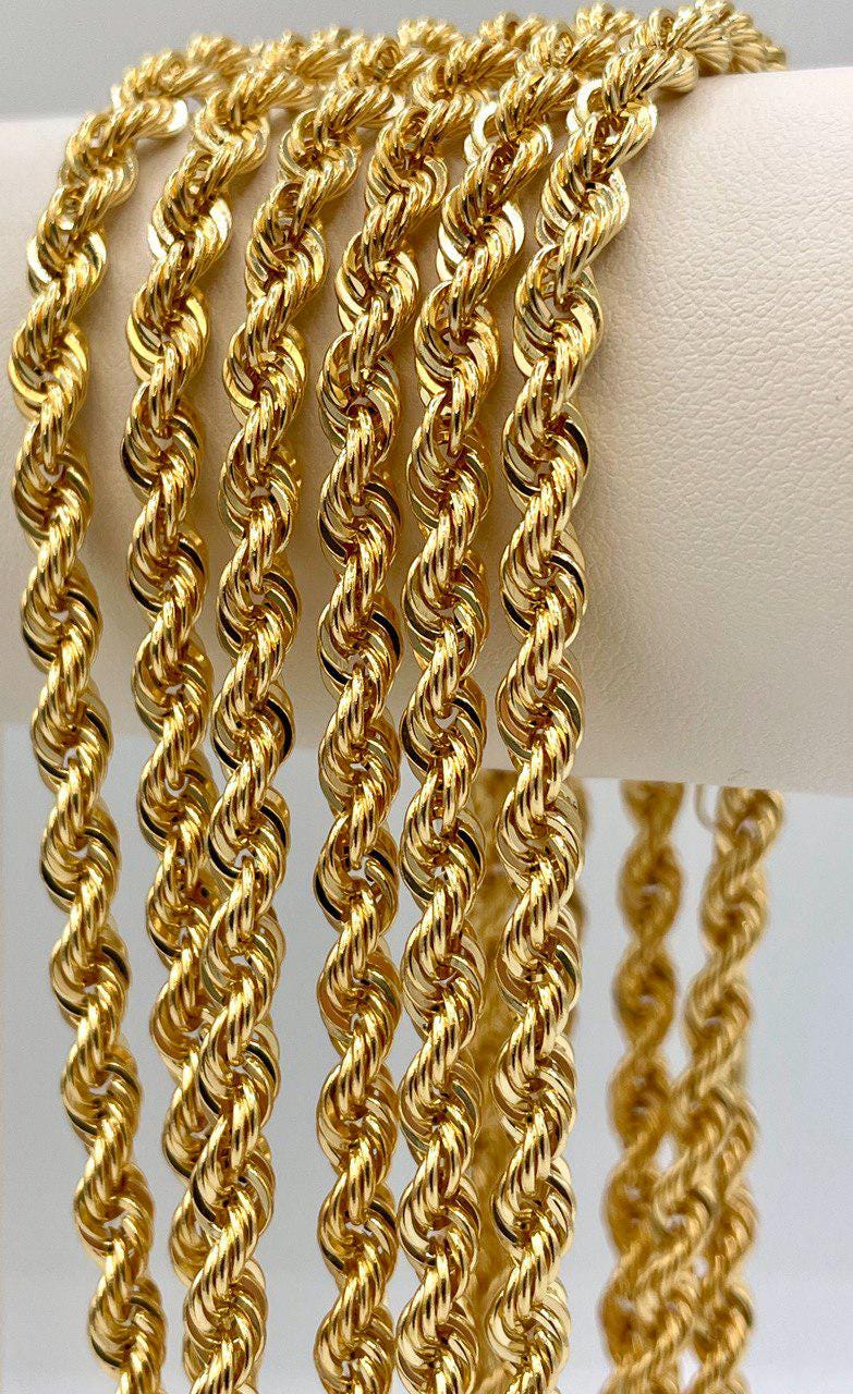 18K Solid Gold Rope Chain Necklace, Pure 18K Yellow Gold Rope Chain for Men & Women, 5MM Thick, Real Gold Chain for Him/Her, Birthday Gift!