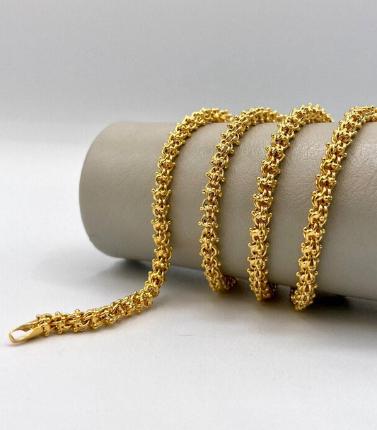 14K Solid Gold Elegant Chain Necklace,Hand made Gold Elegant chain Wheat Necklace, 4.5mm _26" Real Gold Chain for Men & Women,Birthday Gift!