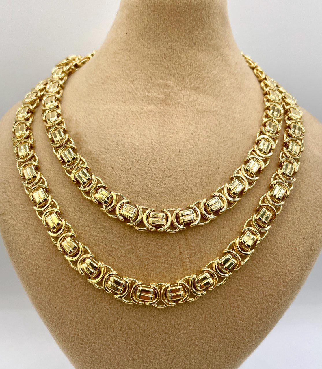 14K Solid Gold Byzantine Chain Necklace, 8mm- 25.5" 14K Solid Gold Links Byzantine King Necklace,Real 14K Yellow Gold Luxury Chain Necklace!