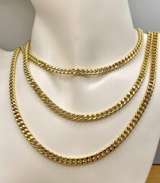 14K Solid Gold Curb Chain Necklace, Solid 14K Real Gold Curb Links Miami Cuban Chain for Men/Women, 5mm-thick Solid Gold Chain for Him/Her!
