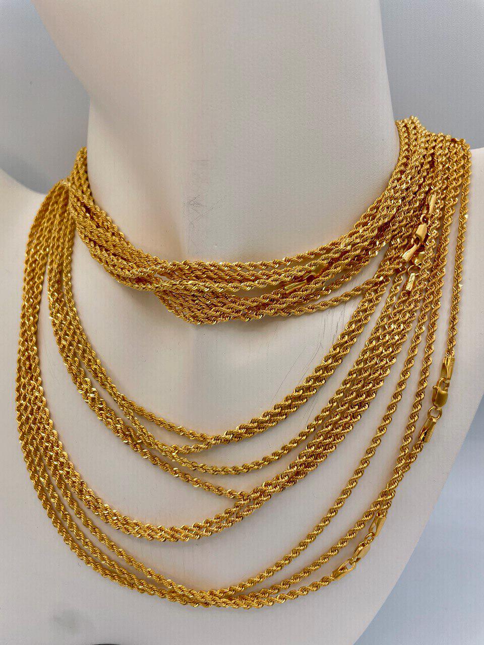 14K Yellow Gold Rope Chain Diamond cut Necklace, 25.5" - 29.5"Length , 2mm Thickness For Her/Him
