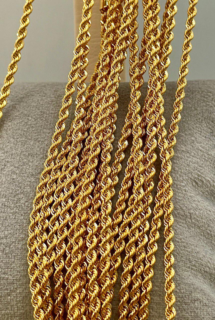 14K Yellow Gold Rope Chain Diamond cut Necklace, 25.5" - 29.5"Length , 2mm Thickness For Her/Him