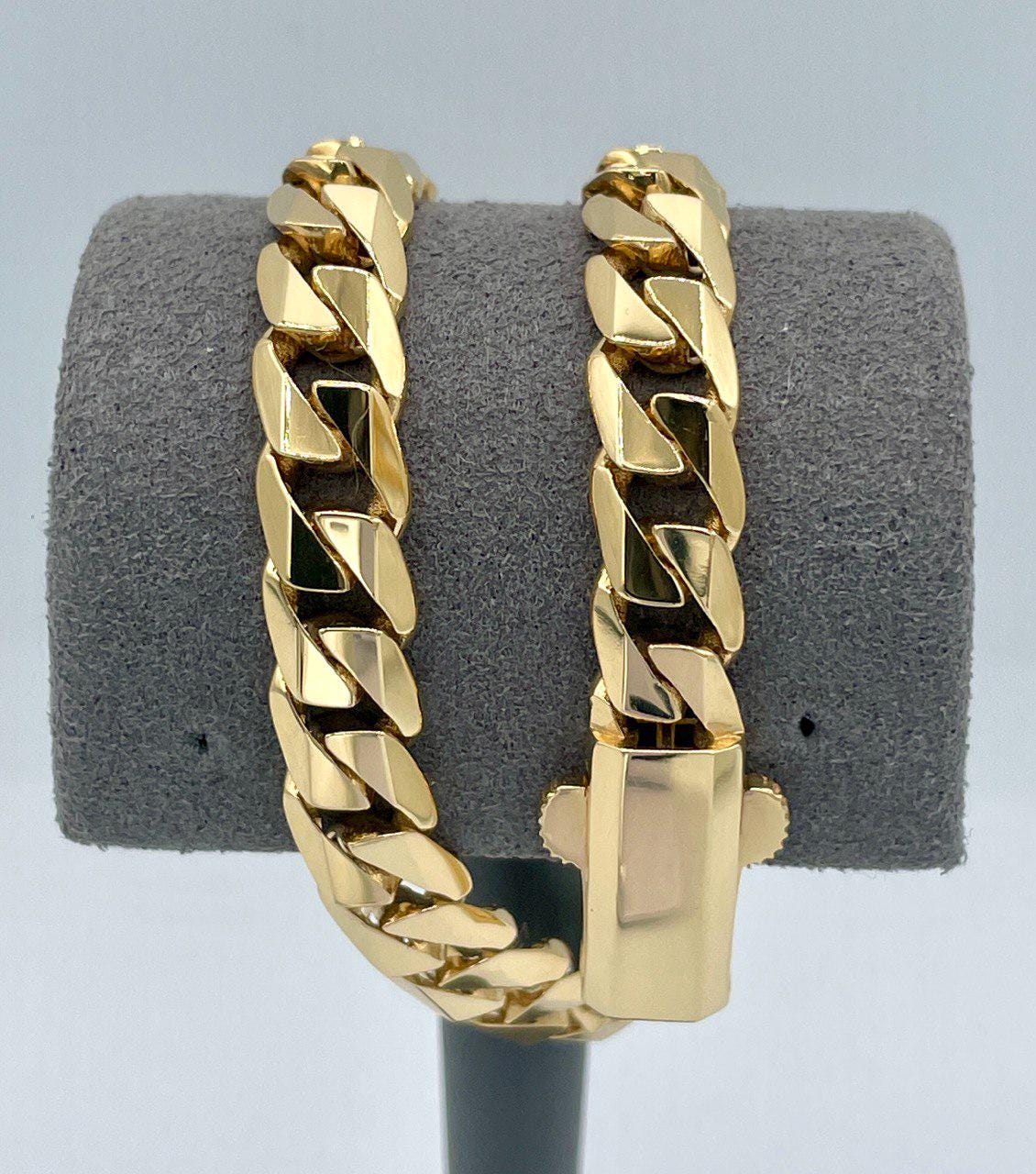 18K Solid Gold Miami Cuban Bracelet, Real 18K Yellow Gold Chunky Cuban Chain Link Bracelet,7 MM Thick, Real Gold Bracelet For Men & Women!