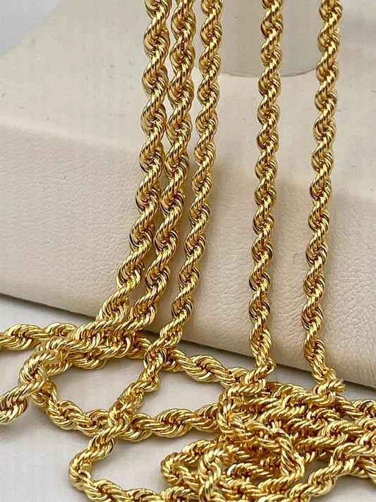18K Solid Gold Rope Chain Necklace, Pure 18K Yellow Gold Rope Chain for , 2.5MM&3.1MM Thick, Real Gold Chain for Him/Her, Birthday Gift!