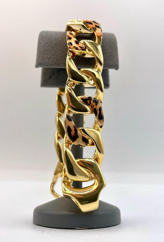 18K Gold Miami Cuban Leopard Bracelet, Real 18K Yellow Gold Chunky Cuban Chain Link Bracelet,18MM Thick, Real Gold Bracelet For Men & Women!
