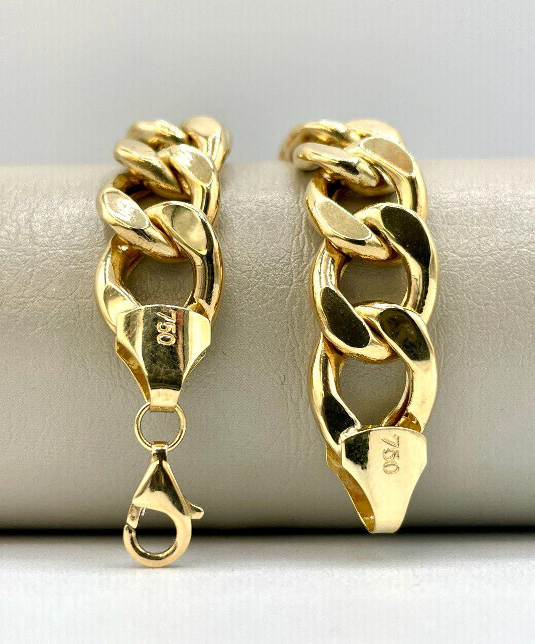 18K Solid Gold Curb Bracelet Chain, Real 18K Gold Miami Cuban Link Bracelet,13 mm thickness Gold Bracelet for Men& Women, Gift for Him/Her!