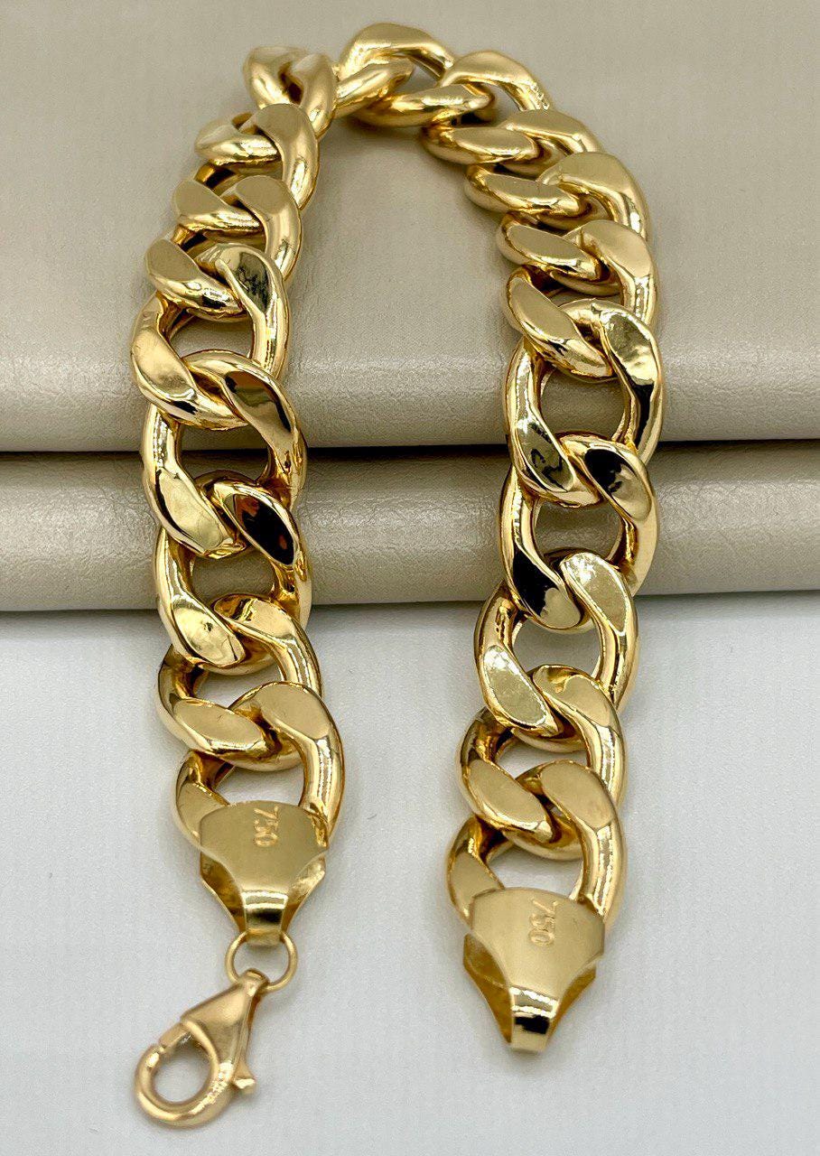 18K Solid Gold Curb Bracelet Chain, Real 18K Gold Miami Cuban Link Bracelet,13 mm thickness Gold Bracelet for Men& Women, Gift for Him/Her!