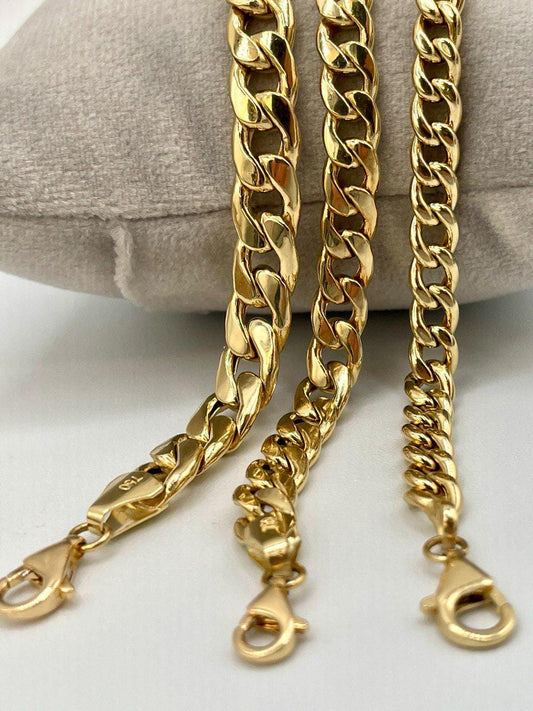 18K Curb Real Gold Chain Bracelets, 18K Gold Miami Cuban Links Bracelets, 5.5MM to7.5MM Thick Real Gold Bracelet for Him/Her, Birthday Gift!