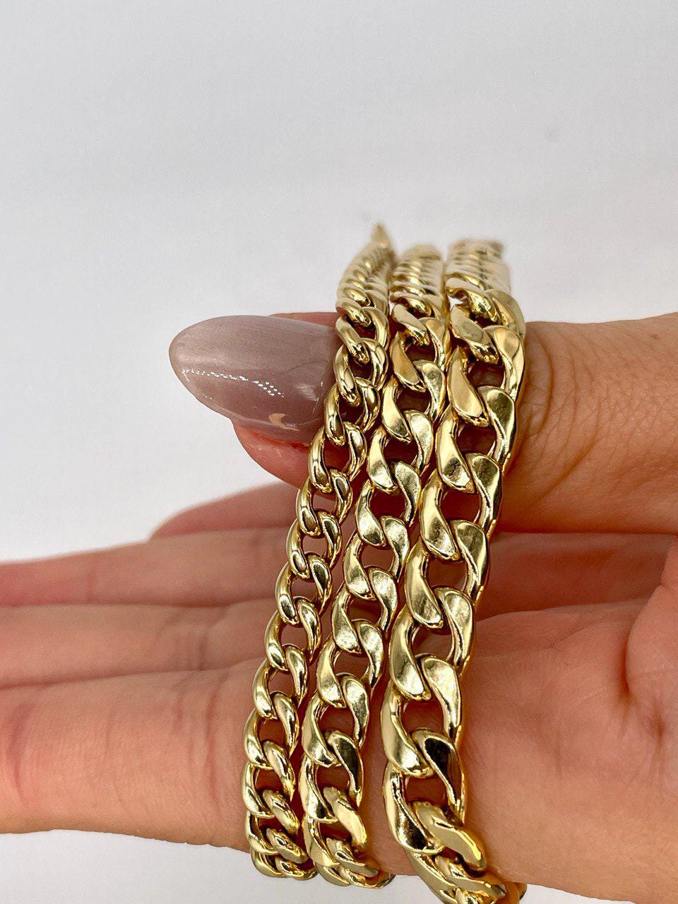 18K Curb Real Gold Chain Bracelets, 18K Gold Miami Cuban Links Bracelets, 5.5MM to7.5MM Thick Real Gold Bracelet for Him/Her, Birthday Gift!