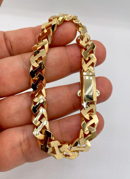 18K Solid Gold Miami Cuban Bracelet, Real 18K Yellow Gold Chunky Cuban Chain Link Bracelet, 9MM Thick, Real Gold Bracelet For Men & Women!