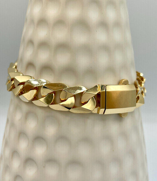 18K Solid Gold Miami Cuban Bracelet, Real 18K Yellow Gold Chunky Cuban Chain Link Bracelet,10.3MM Thick, Real Gold Bracelet For Men & Women!
