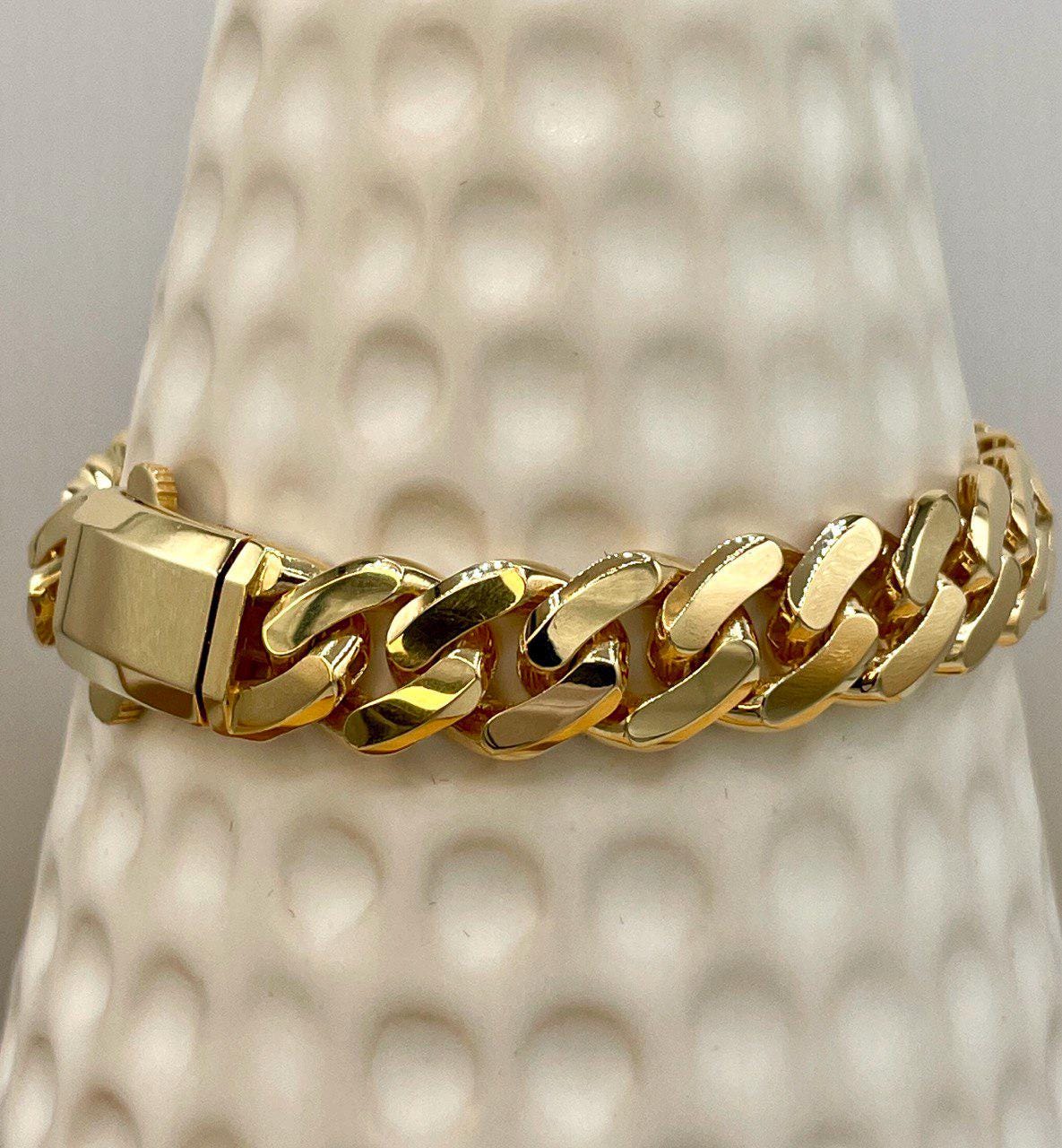 18K Solid Gold Miami Cuban Bracelet, Real 18K Yellow Gold Chunky Cuban Chain Link Bracelet,10.5MM Thick, Real Gold Bracelet For Men & Women!