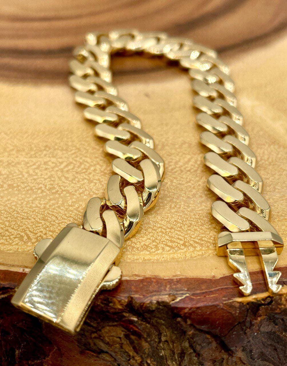 18K Solid Gold Miami Cuban Bracelet, Real 18K Yellow Gold Chunky Cuban Chain Link Bracelet,10.5MM Thick, Real Gold Bracelet For Men & Women!