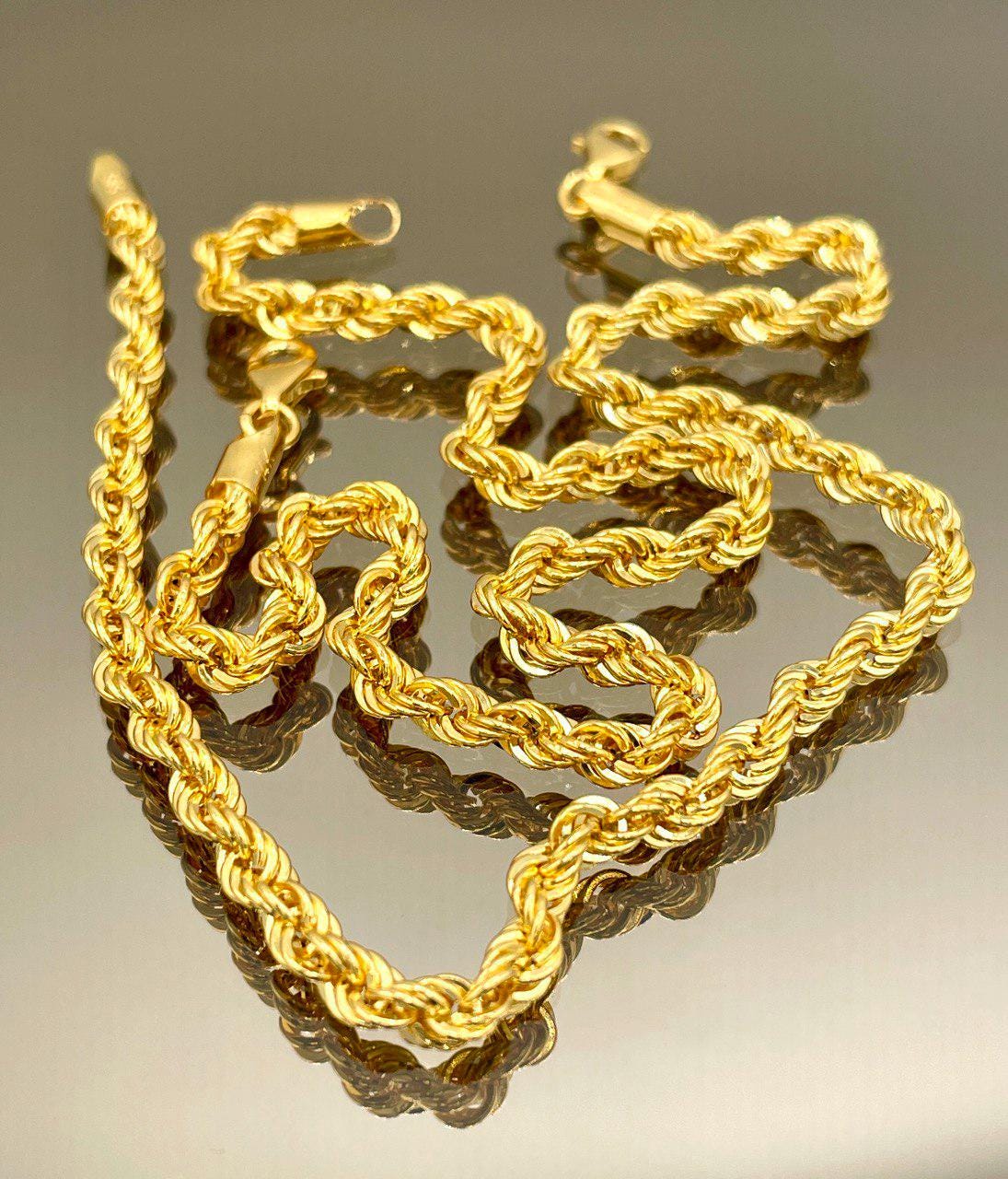 14K Solid Gold Rope Chain Bracelet, Yellow 14K Rope Bracelet Thick (3.6MM) for Men & Women, 14K Pure Gold, 7.5"/8" Length, Birthday Gift!