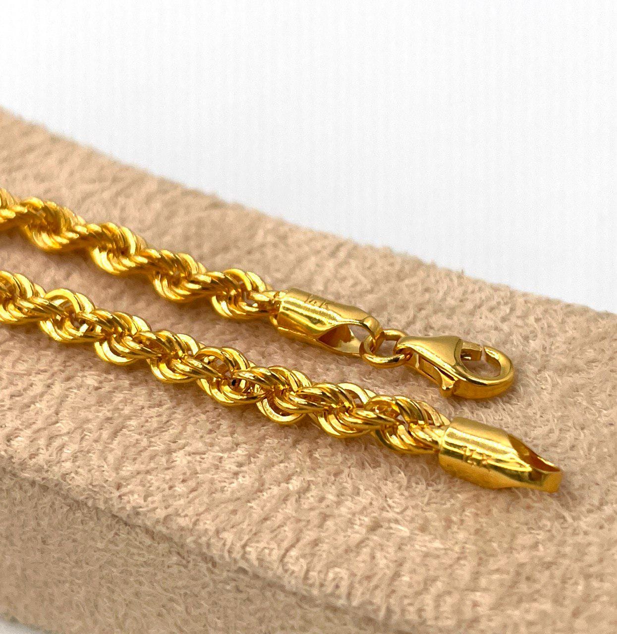 14K Solid Gold Rope Chain Bracelet, Yellow 14K Rope Bracelet Thick (3.6MM) for Men & Women, 14K Pure Gold, 7.5"/8" Length, Birthday Gift!