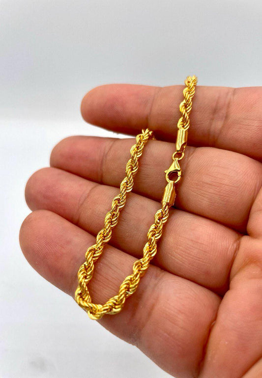 14K Solid Gold Rope Chain Bracelet, Yellow 14K Rope Bracelet Thick (3.6MM) for Men & Women, 14K Pure Gold, 7.5"/8" Length, Birthday Gift!