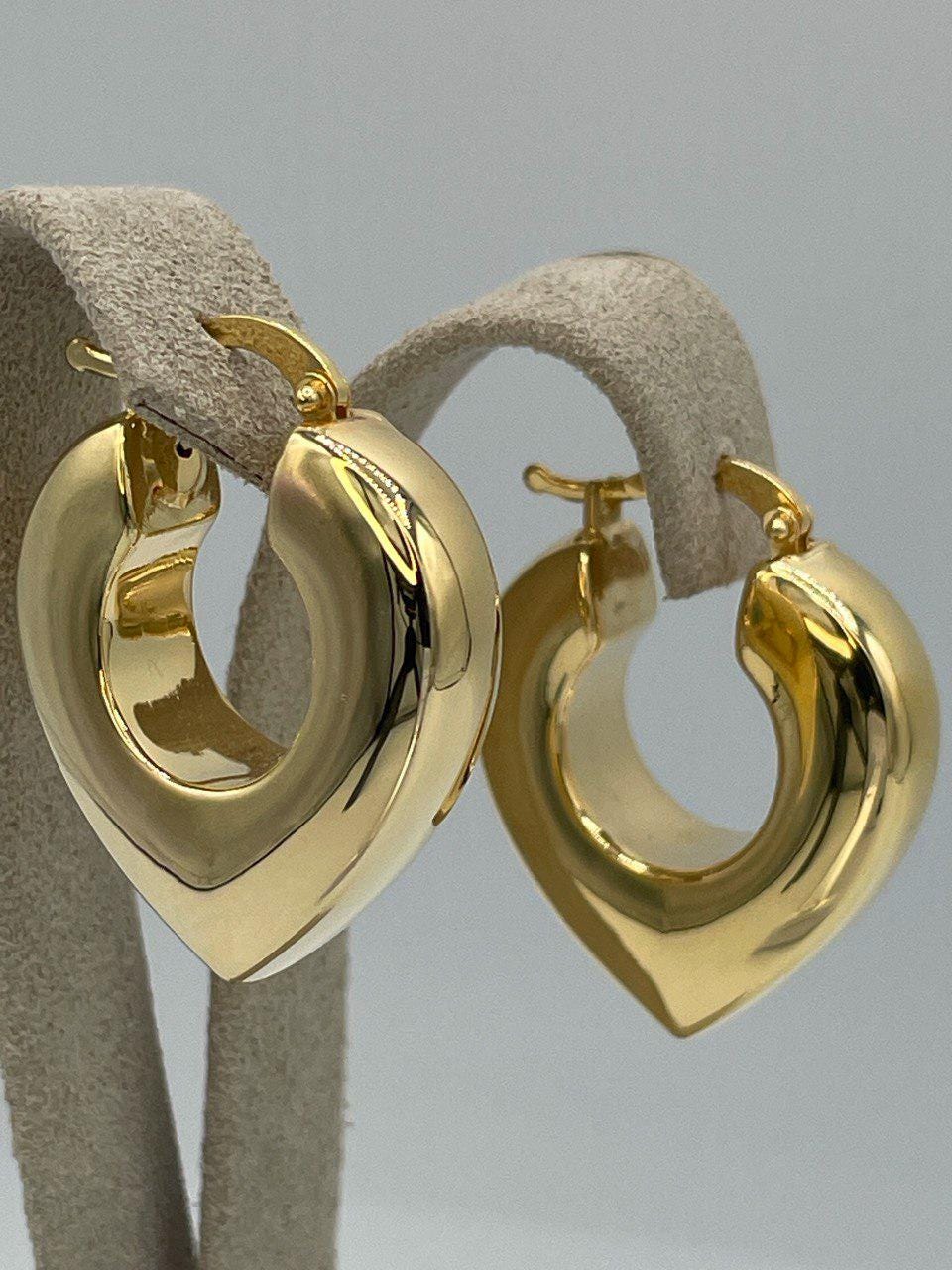 18K Gold Diamond Earrings Hoop, Latch Back Earrings,27mm Hoop Earrings in 18K Yellow Gold For Men & Women, Birthday Gift, Gift For Him/Her!