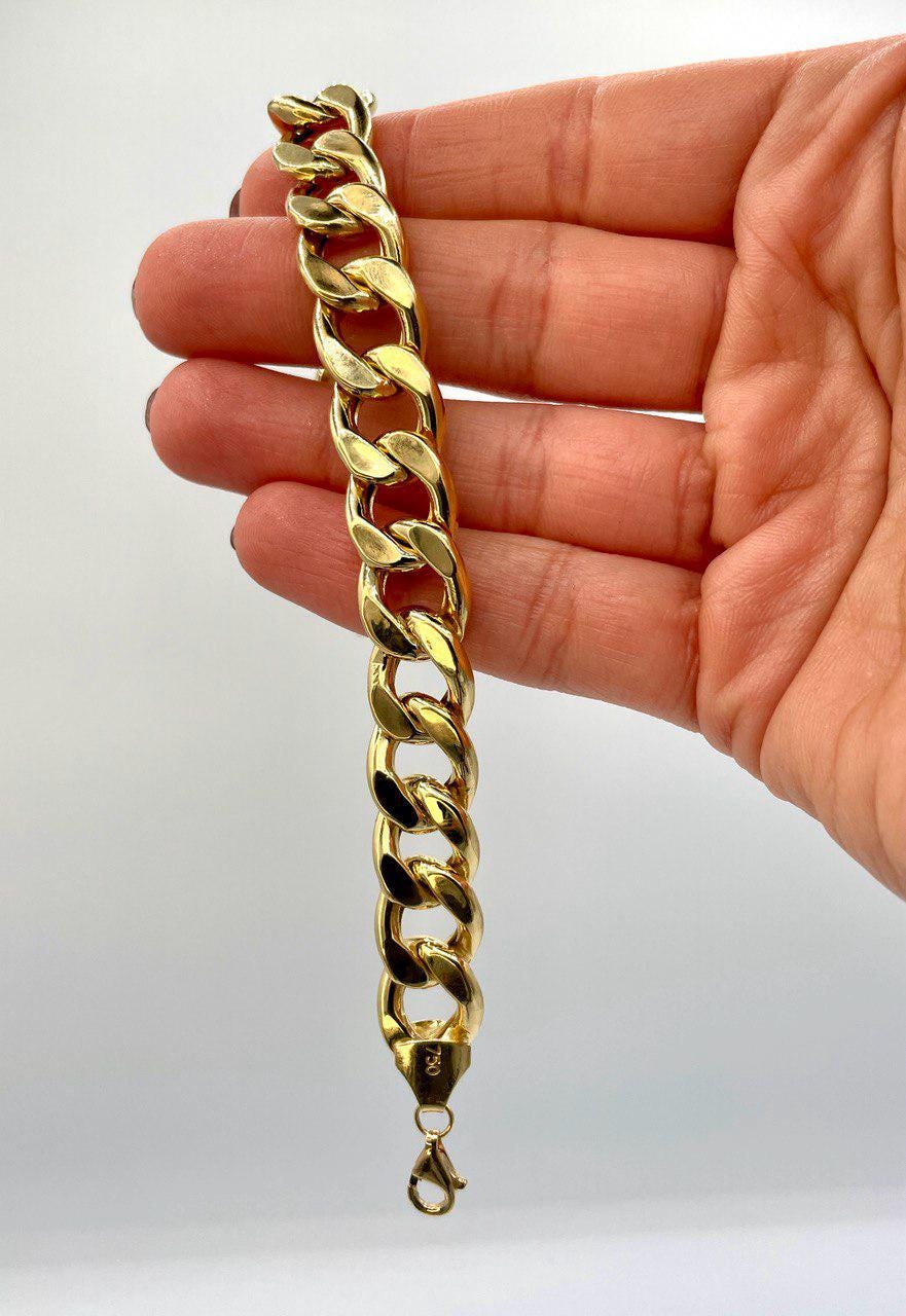 18K Solid Gold Curb Bracelet Chain, Real 18K Gold Miami Cuban Link Bracelet,13 mm thickness Gold Bracelet for Men& Women, Gift for Him/Her!