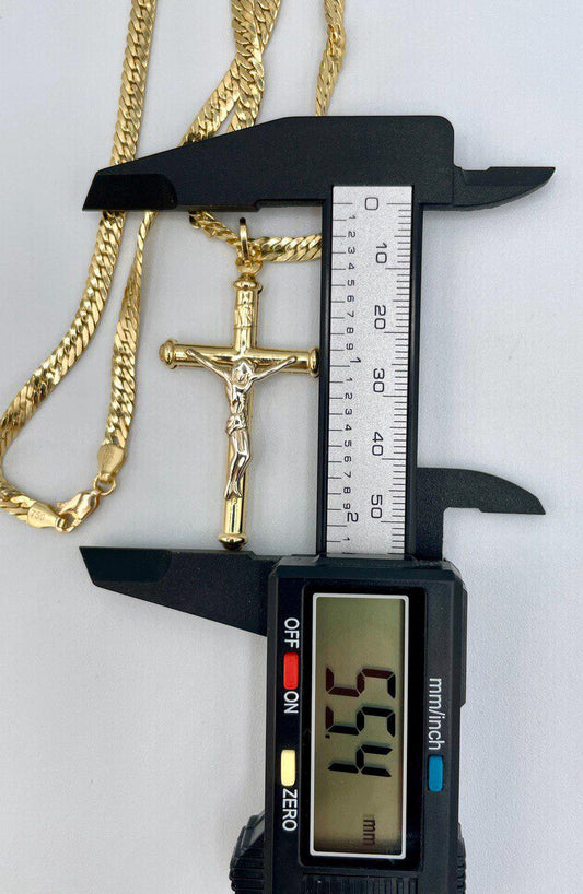 18K Solid Gold Crucifix Cross Necklace, 18K Real Gold Cross Pendant, Curb Chain, Elegant Unisex 18K Solid Gold Cross Necklace for Him/Her!