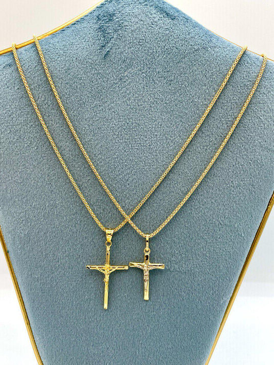 18K Solid Gold Crucifix Cross Necklace, 18K Real Gold Cross Pendant, Snake Chain, Elegant Unisex 18K Solid Gold Cross Necklace for Him/Her!