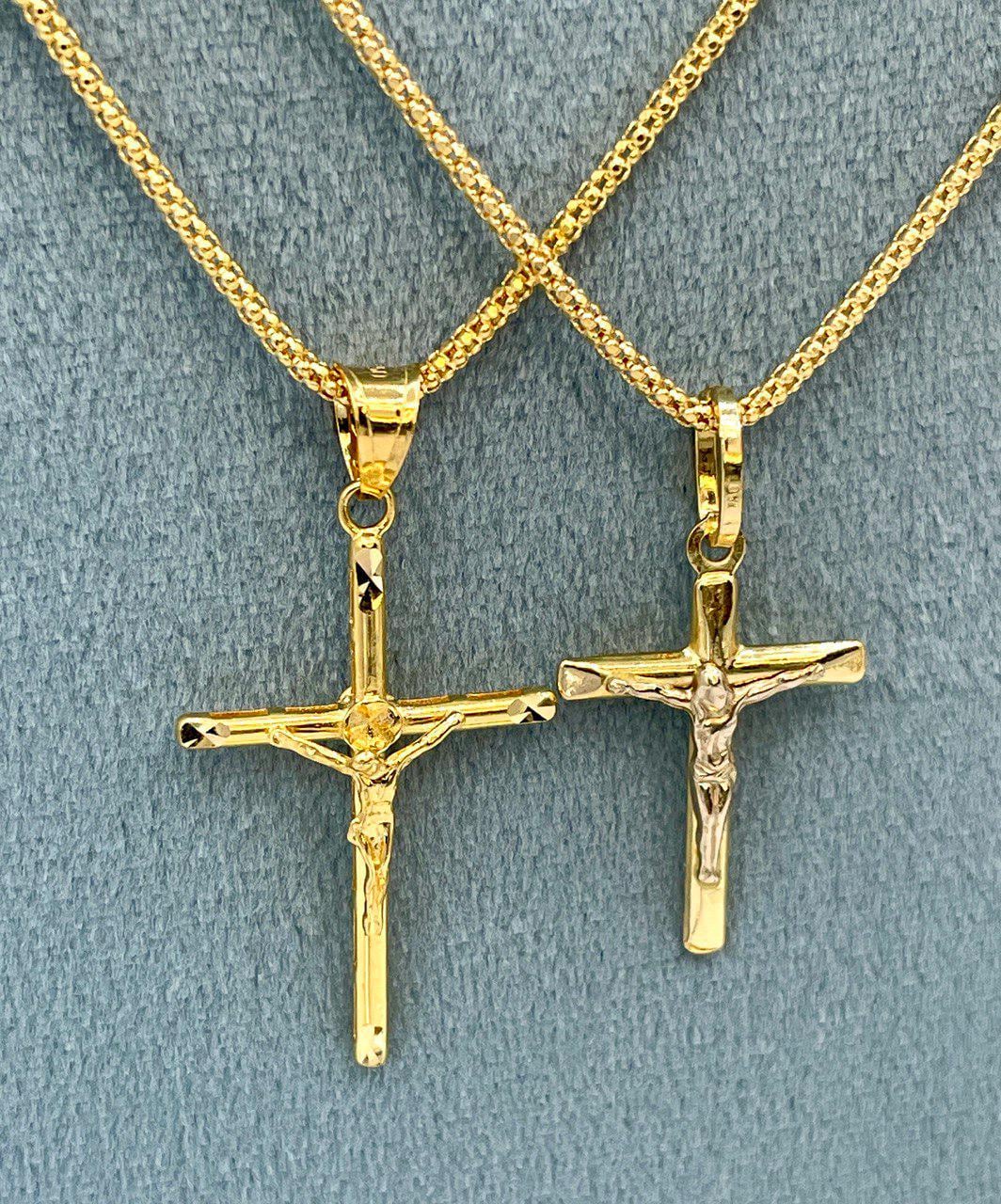 18K Solid Gold Crucifix Cross Necklace, 18K Real Gold Cross Pendant, Snake Chain, Elegant Unisex 18K Solid Gold Cross Necklace for Him/Her!