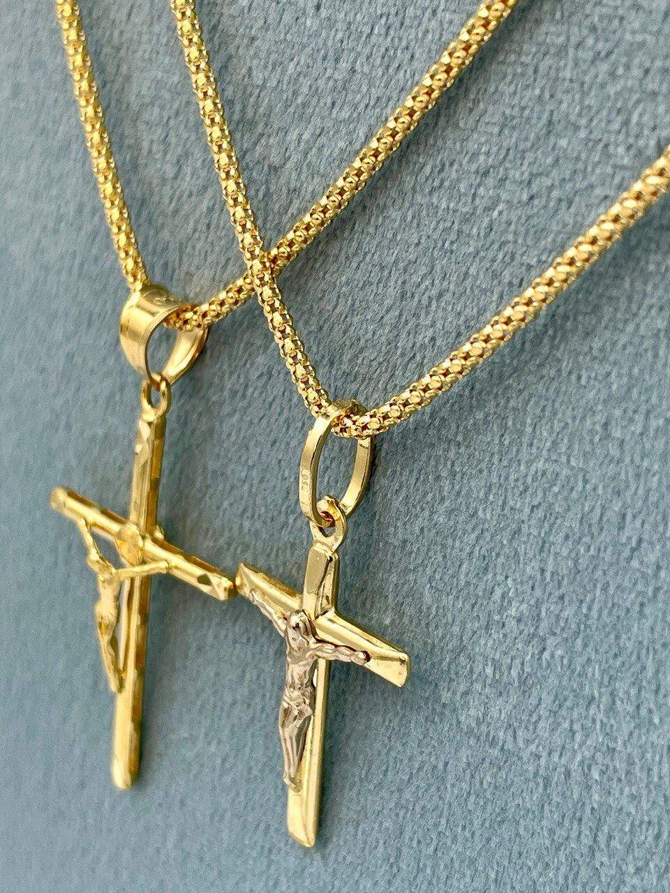 18K Solid Gold Crucifix Cross Necklace, 18K Real Gold Cross Pendant, Snake Chain, Elegant Unisex 18K Solid Gold Cross Necklace for Him/Her!
