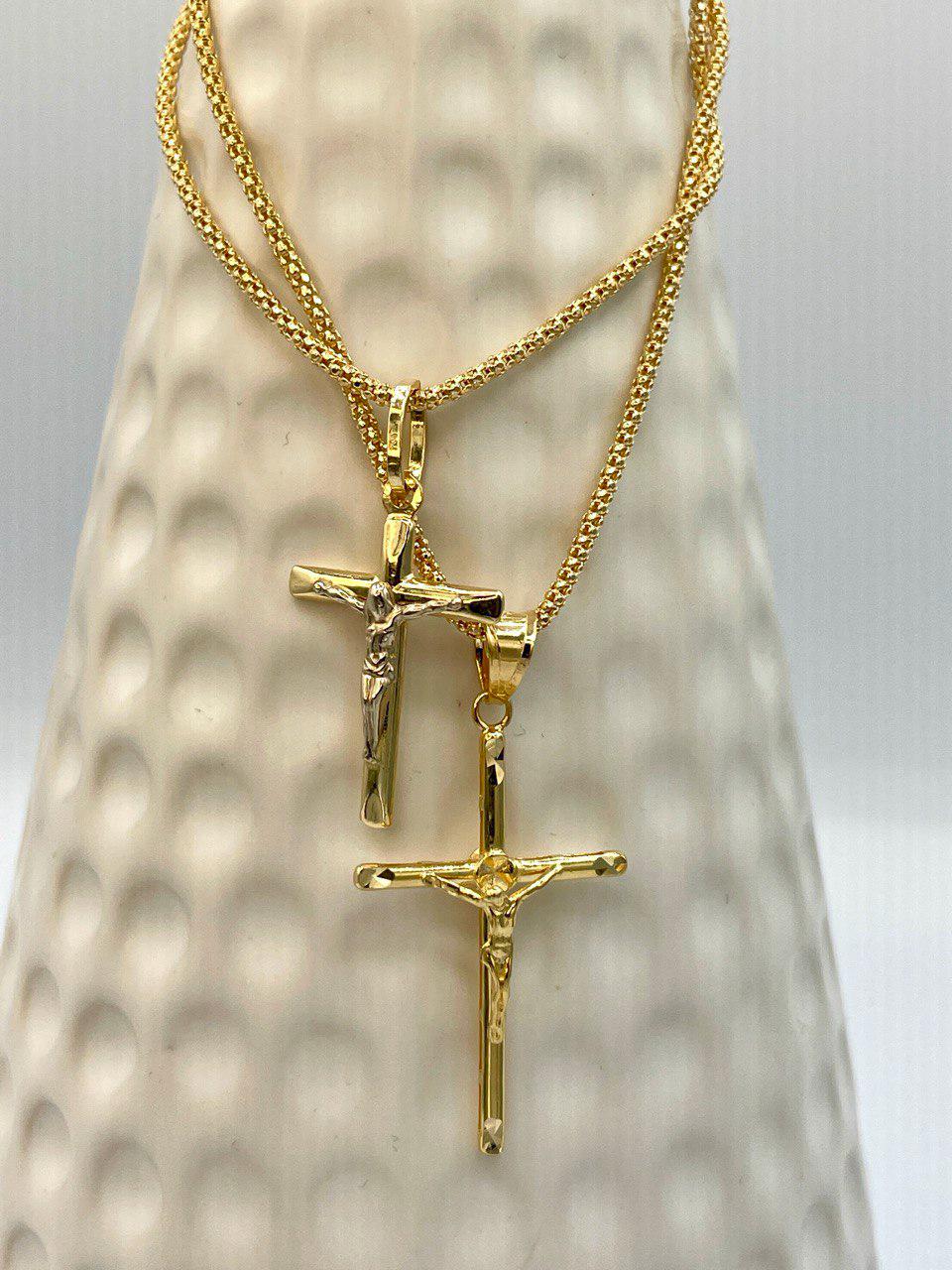 18K Solid Gold Crucifix Cross Necklace, 18K Real Gold Cross Pendant, Snake Chain, Elegant Unisex 18K Solid Gold Cross Necklace for Him/Her!