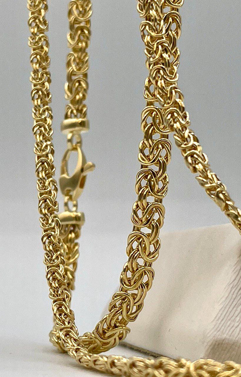 14K Solid Gold Byzantine Flat Chain Necklace,4mm/5.5mm 14K Solid Gold Links Byzantine Necklace,Real 14K Yellow Gold Luxury Chain Necklace!