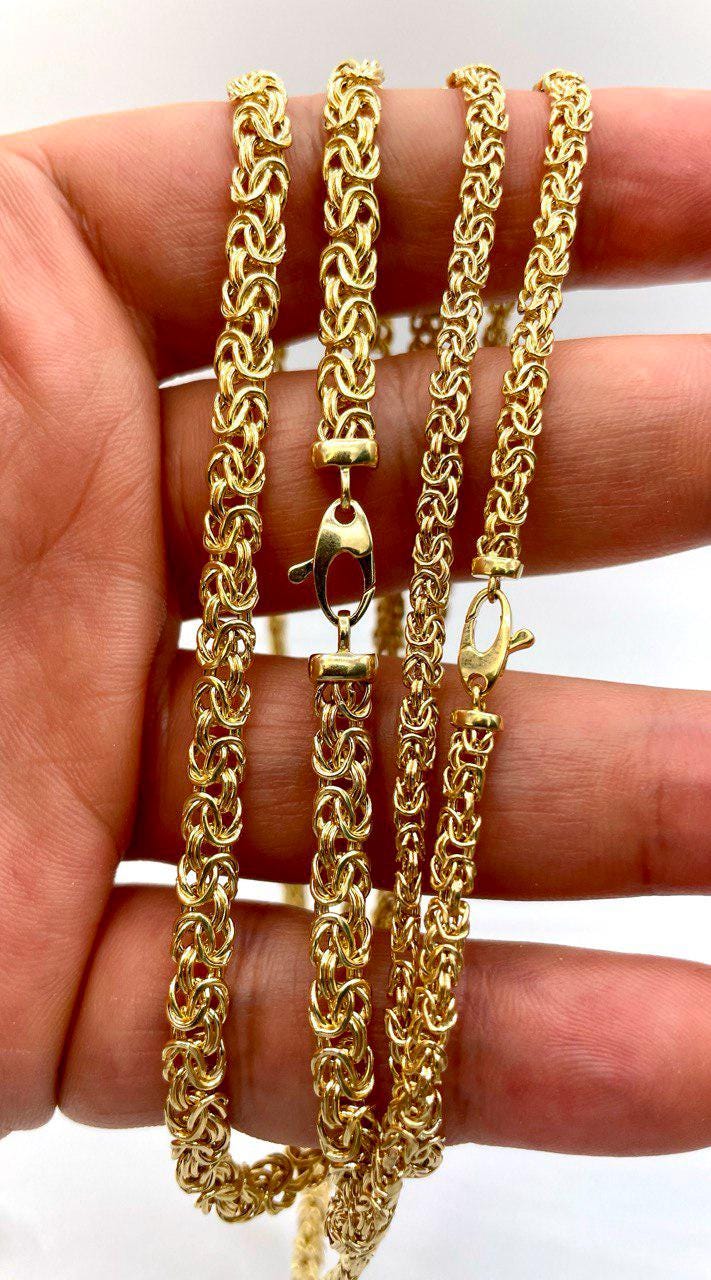 14K Solid Gold Byzantine Flat Chain Necklace,4mm/5.5mm 14K Solid Gold Links Byzantine Necklace,Real 14K Yellow Gold Luxury Chain Necklace!