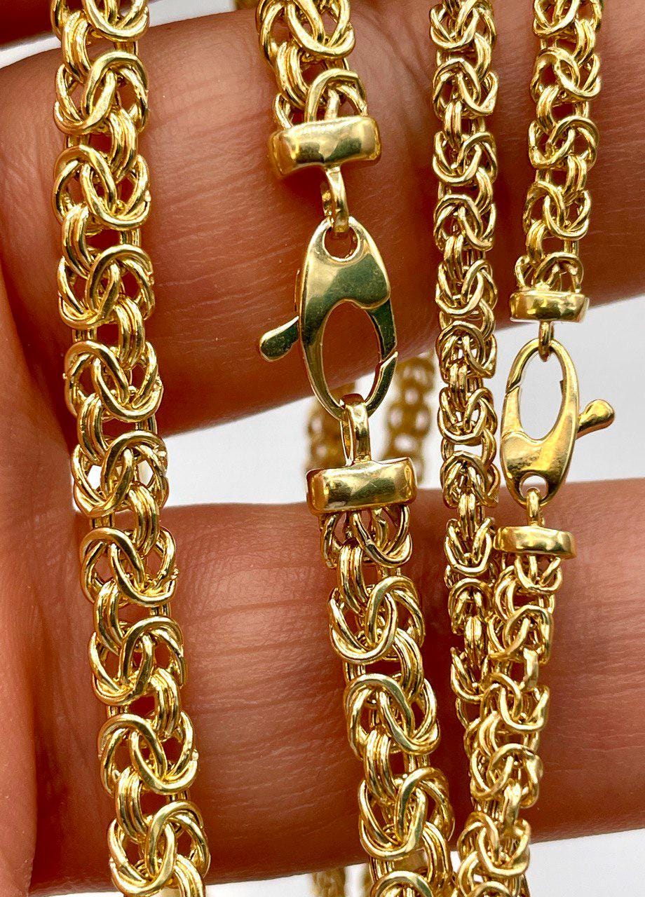 14K Solid Gold Byzantine Flat Chain Necklace,4mm/5.5mm 14K Solid Gold Links Byzantine Necklace,Real 14K Yellow Gold Luxury Chain Necklace!