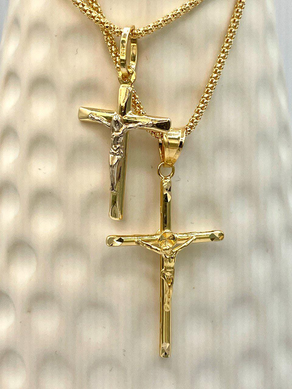 18K Solid Gold Crucifix Cross Necklace, 18K Real Gold Cross Pendant, Snake Chain, Elegant Unisex 18K Solid Gold Cross Necklace for Him/Her!