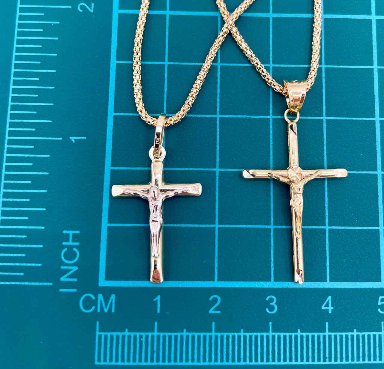 18K Solid Gold Crucifix Cross Necklace, 18K Real Gold Cross Pendant, Snake Chain, Elegant Unisex 18K Solid Gold Cross Necklace for Him/Her!