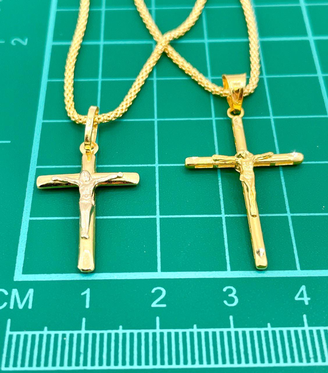 18K Solid Gold Crucifix Cross Necklace, 18K Real Gold Cross Pendant, Snake Chain, Elegant Unisex 18K Solid Gold Cross Necklace for Him/Her!