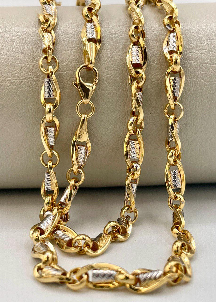 18K Solid Gold Cable Chain,4.5mm Thickness,Real Gold Chain Necklace,Diamond Cut, Yellow and White, Gift For Men/Women