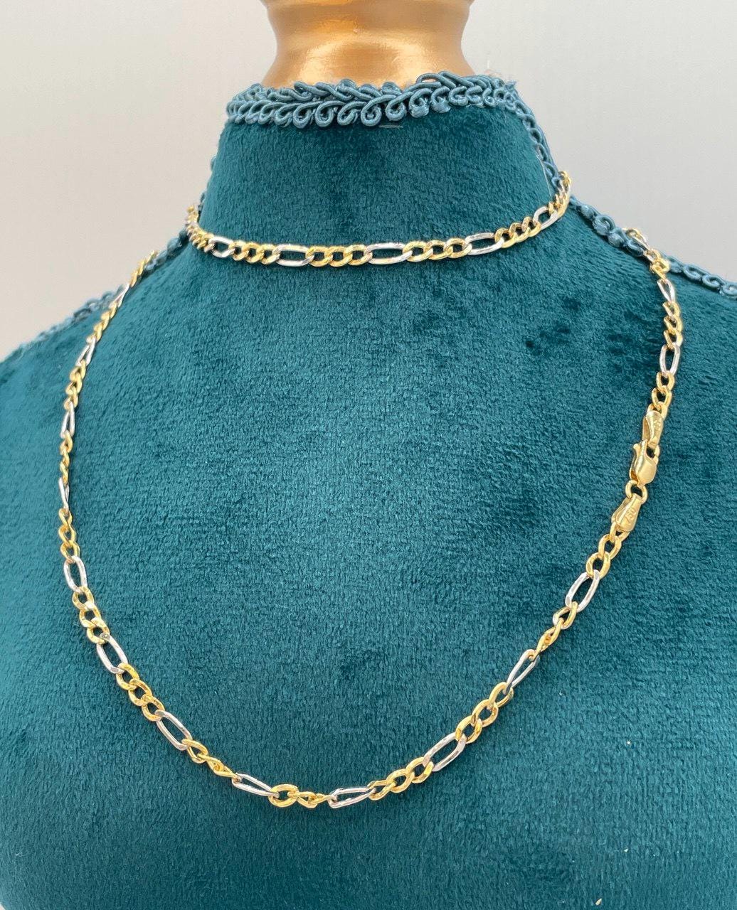 18K Gold Figaro Chain,Guaranteed High-Quality 18K Solid Gold Two-Tone Figaro Chain,Real Sold Gold,Birthday Gift, For Her/Him