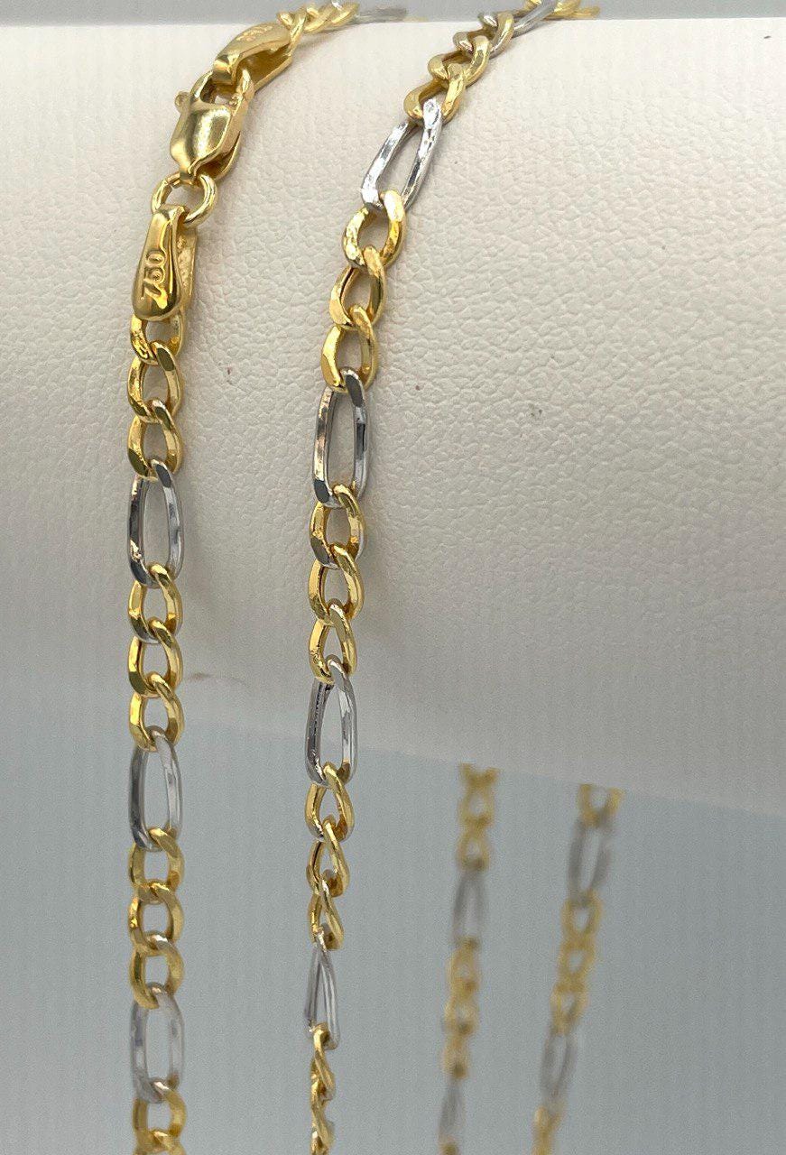 18K Gold Figaro Chain,Guaranteed High-Quality 18K Solid Gold Two-Tone Figaro Chain,Real Sold Gold,Birthday Gift, For Her/Him