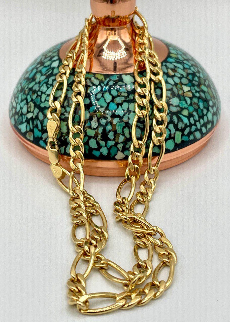 18K Figaro Chain Gold,Real Gold Necklace,5.5mm Thickness, Link Chain Necklace Gold,For Her/Him