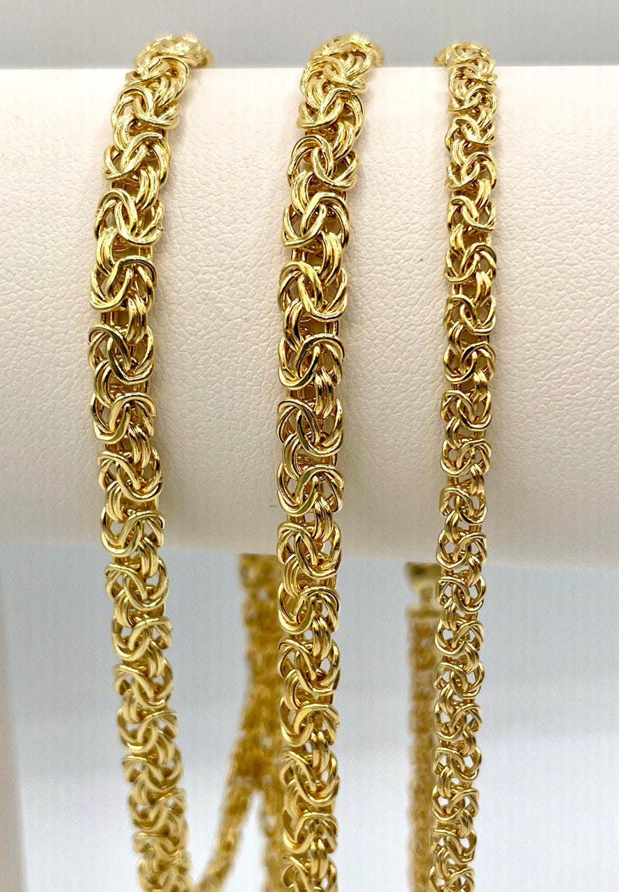 14K Solid Gold Byzantine Flat Chain Necklace,4mm/5.5mm 14K Solid Gold Links Byzantine Necklace,Real 14K Yellow Gold Luxury Chain Necklace!