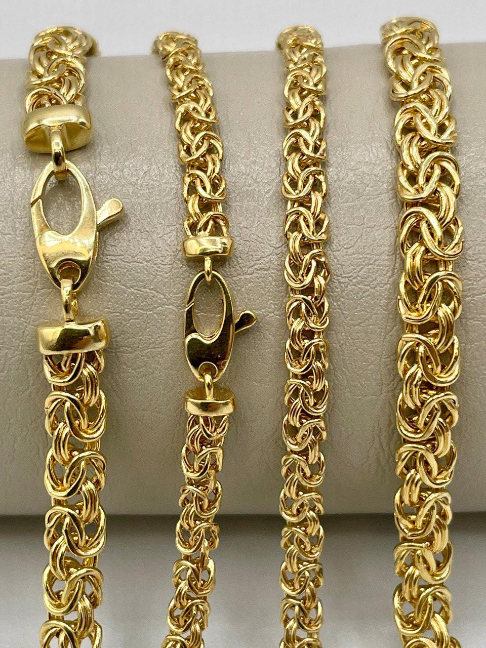 14K Solid Gold Byzantine Flat Chain Necklace,4mm/5.5mm 14K Solid Gold Links Byzantine Necklace,Real 14K Yellow Gold Luxury Chain Necklace!
