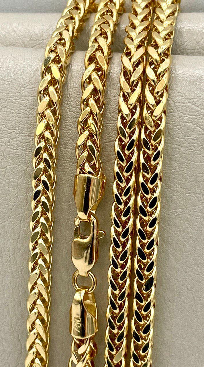 18K Solid Gold Franco Chain Necklace, Real 18K Gold Wheat Foxtail Chain, 3.5 mm_22"- 23.5" Real Gold Chain for Men/Woman, Gift For Her/Him!