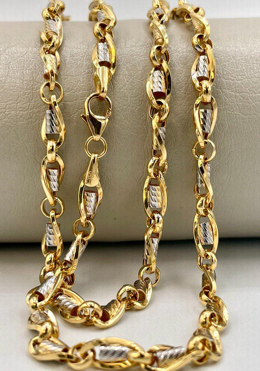 18K Solid Gold Cable Chain,4.5mm Thickness,Real Gold Chain Necklace,Diamond Cut, Yellow and White, Gift For Men/Women