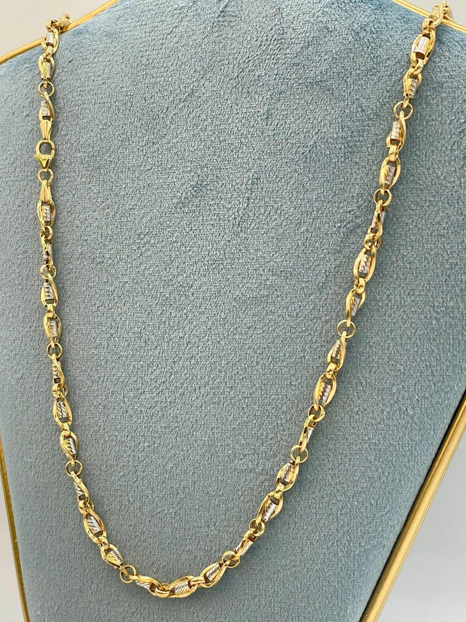 18K Solid Gold Cable Chain,4.5mm Thickness,Real Gold Chain Necklace,Diamond Cut, Yellow and White, Gift For Men/Women