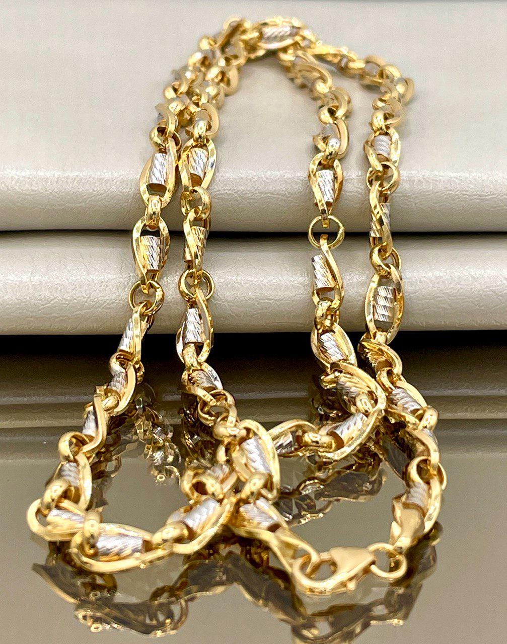 18K Solid Gold Cable Chain,4.5mm Thickness,Real Gold Chain Necklace,Diamond Cut, Yellow and White, Gift For Men/Women