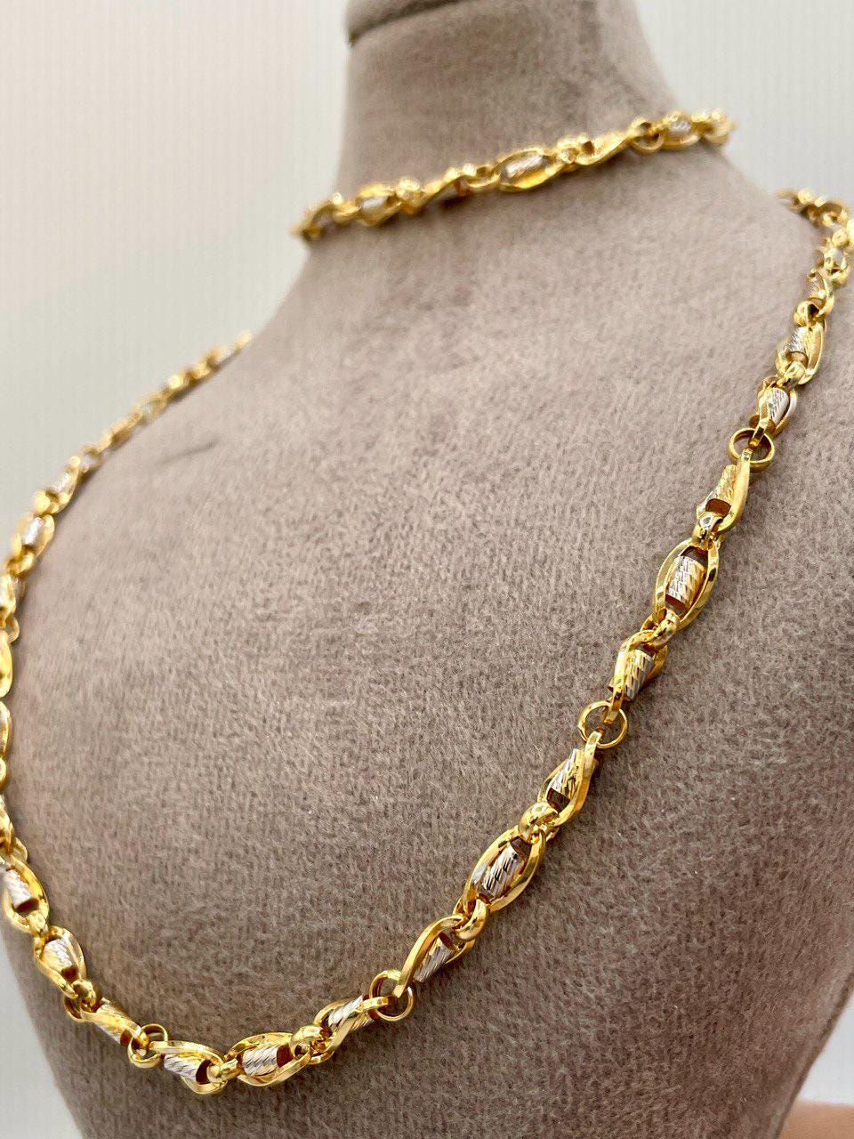 18K Solid Gold Cable Chain,4.5mm Thickness,Real Gold Chain Necklace,Diamond Cut, Yellow and White, Gift For Men/Women