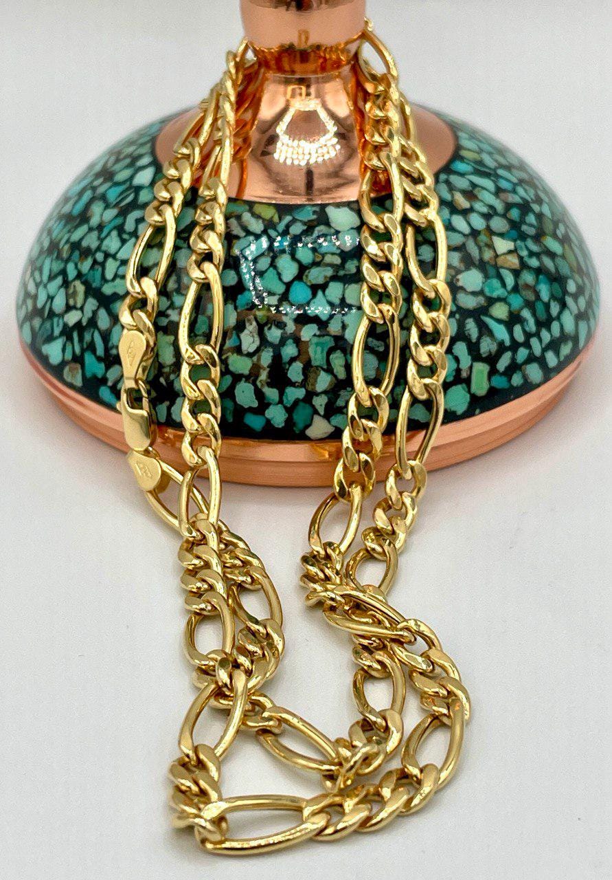 18K Figaro Chain Gold,Real Gold Necklace,5.5mm Thickness, Link Chain Necklace Gold,For Her/Him