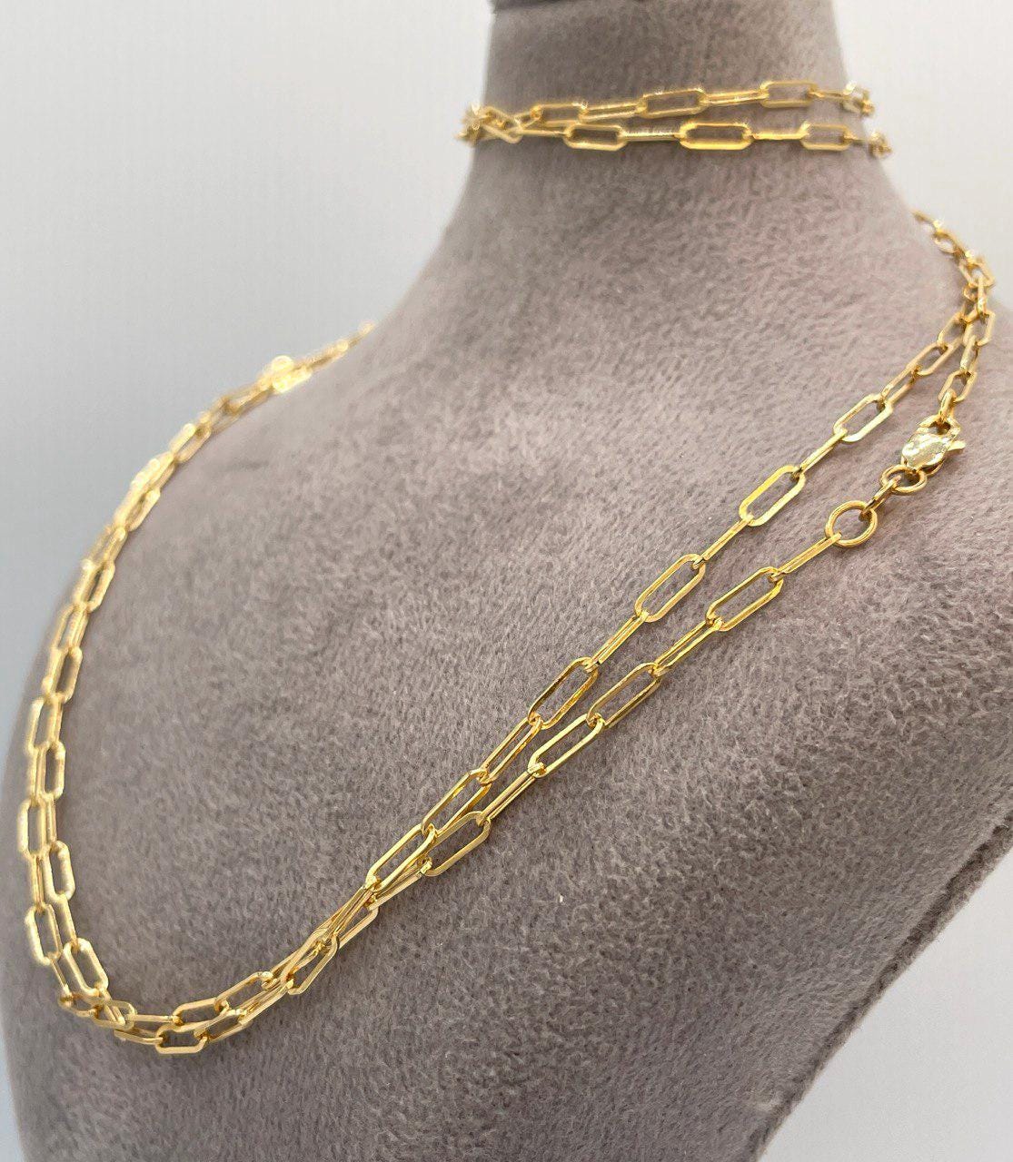 18K Solid Gold Paperclip Chain Necklace – Real 18K Yellow Gold – 2.5mm Thick, 20 Inch – Dainty Everyday Chain – Unisex Gold Necklace